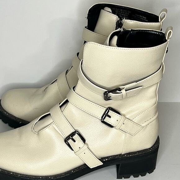 Kenneth Cole Reaction Women's Boots Size 9 Ivory Tate Biker Jewel Faux Leather - Picture 7 of 13